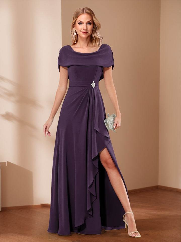 A-Line/Princess Scoop Asymmetrical Mother of the Bride Dresses with Rhinestone &amp; Ruffles