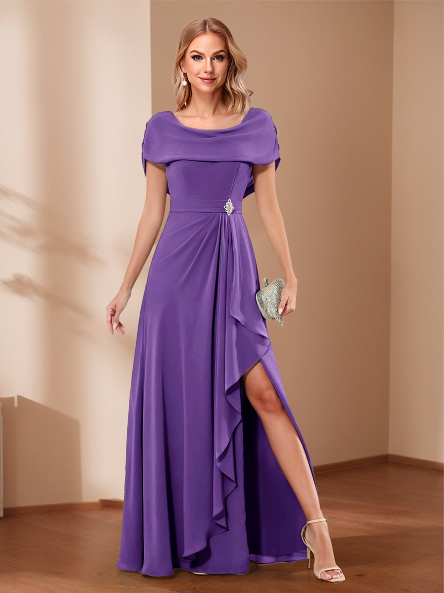 A-Line/Princess Scoop Asymmetrical Mother of the Bride Dresses with Rhinestone &amp; Ruffles