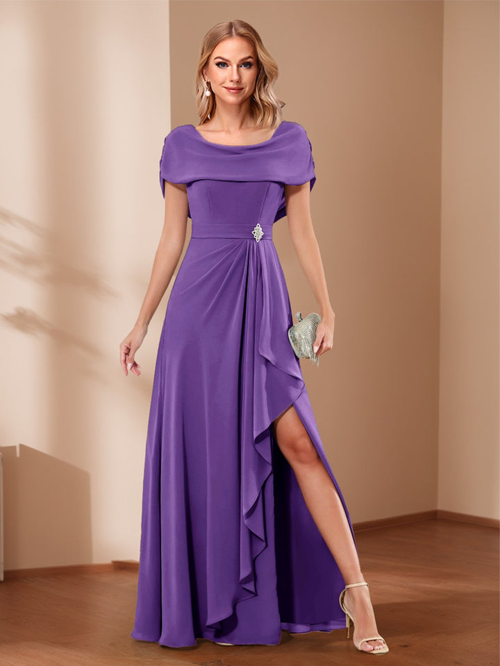 A-Line/Princess Scoop Asymmetrical Mother of the Bride Dresses with Rhinestone &amp; Ruffles