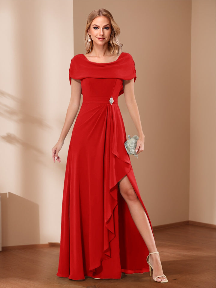 A-Line/Princess Scoop Asymmetrical Mother of the Bride Dresses with Rhinestone &amp; Ruffles