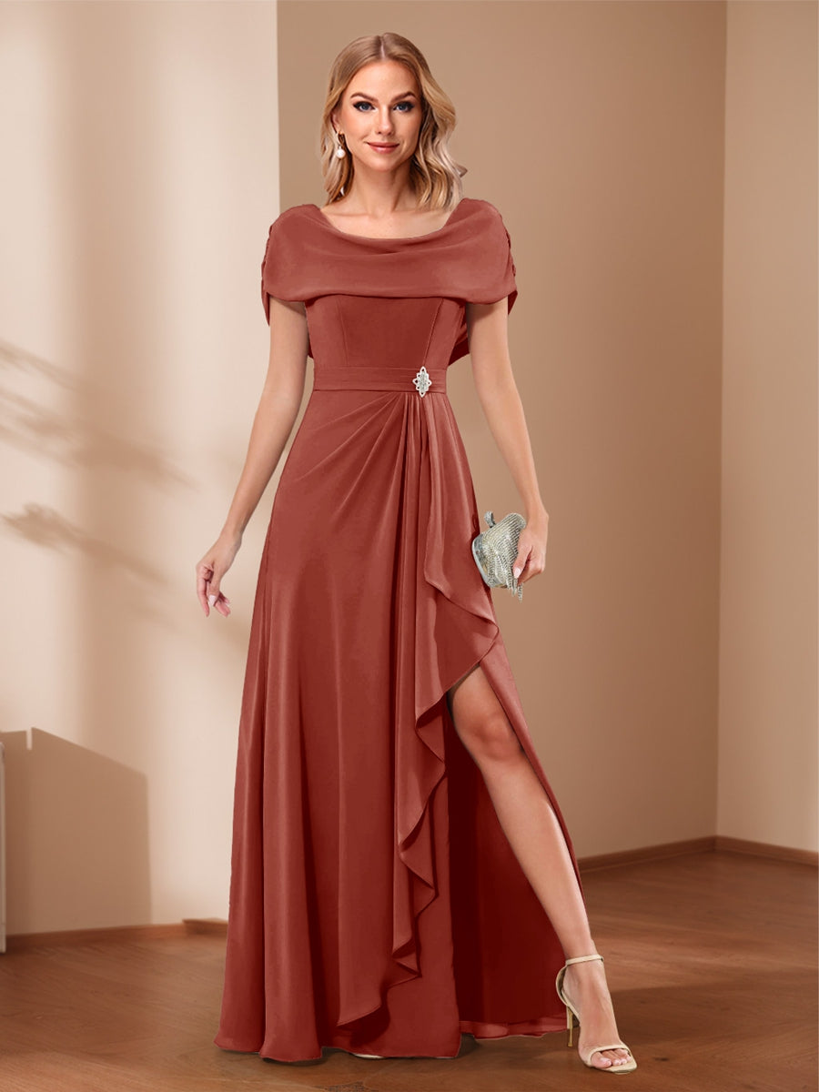 A-Line/Princess Scoop Asymmetrical Mother of the Bride Dresses with Rhinestone &amp; Ruffles