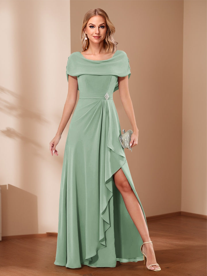 A-Line/Princess Scoop Asymmetrical Mother of the Bride Dresses with Rhinestone &amp; Ruffles