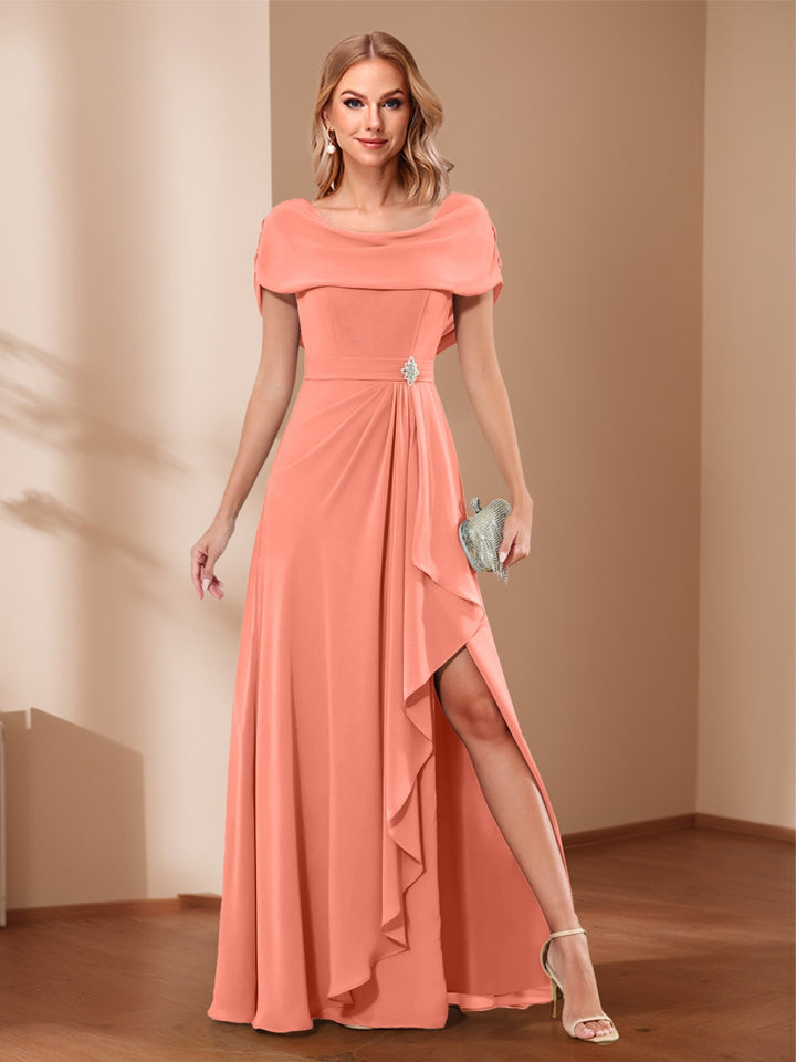 A-Line/Princess Scoop Asymmetrical Mother of the Bride Dresses with Rhinestone &amp; Ruffles