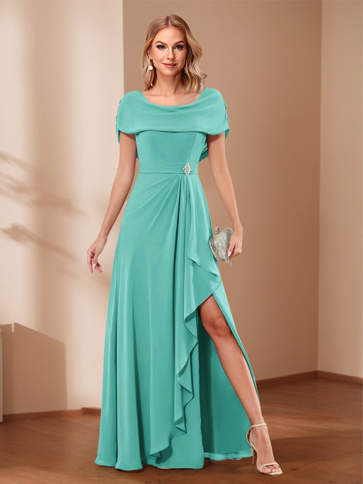 A-Line/Princess Scoop Asymmetrical Mother of the Bride Dresses with Rhinestone &amp; Ruffles