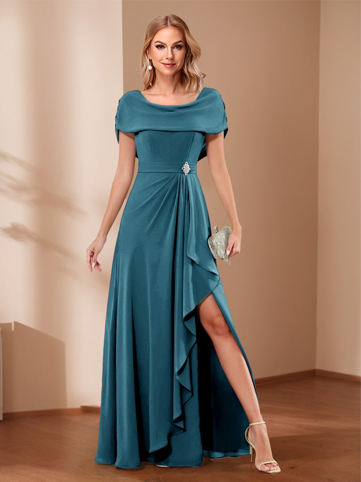 A-Line/Princess Scoop Asymmetrical Mother of the Bride Dresses with Rhinestone &amp; Ruffles