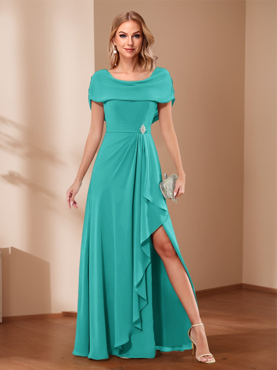 A-Line/Princess Scoop Asymmetrical Mother of the Bride Dresses with Rhinestone &amp; Ruffles