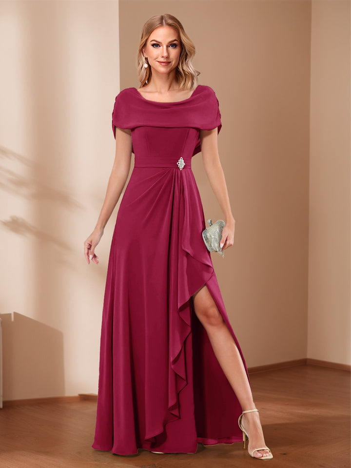 A-Line/Princess Scoop Asymmetrical Mother of the Bride Dresses with Rhinestone &amp; Ruffles