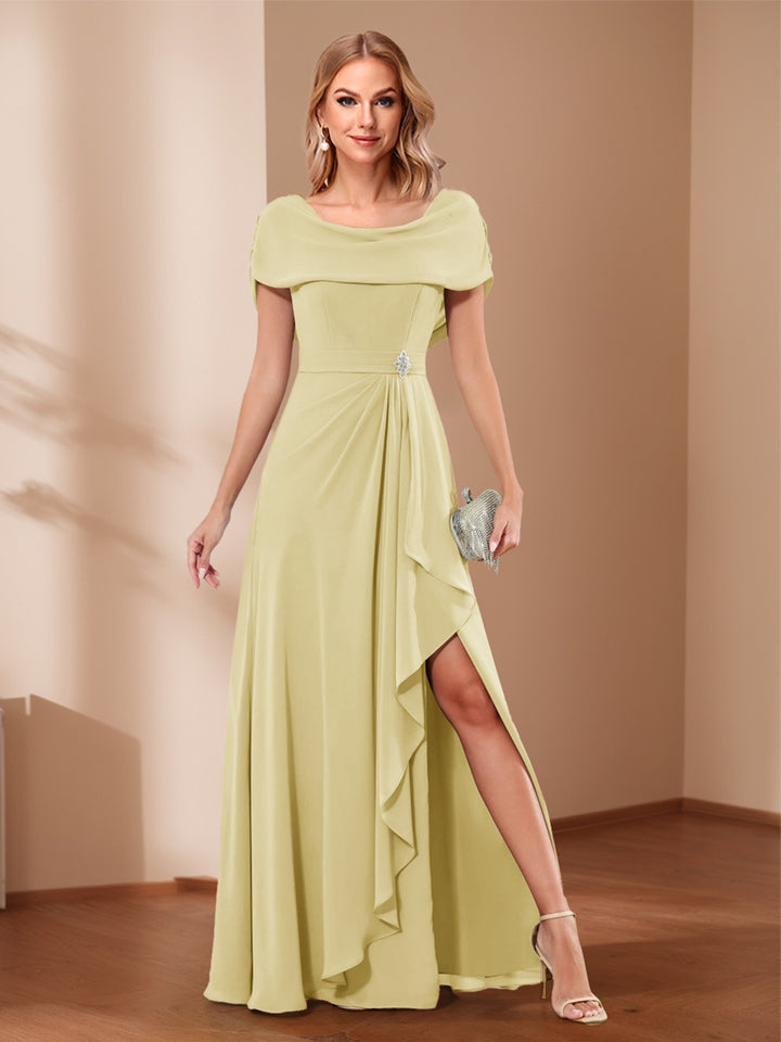 A-Line/Princess Scoop Asymmetrical Mother of the Bride Dresses with Rhinestone &amp; Ruffles