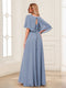 A-Line/Princess Cowl Neck Half Sleeves Long Mother of the Bride Dresses with Appliques
