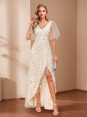 A-Line/Princess V-Neck Asymmetrical Mother of the Bride Dresses with Appliques