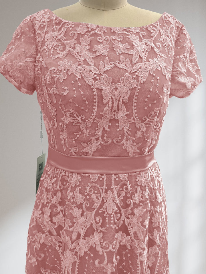 A-Line/Princess Scoop Short Sleeves Mother of the Bride Dresses with Appliques &amp; Beading