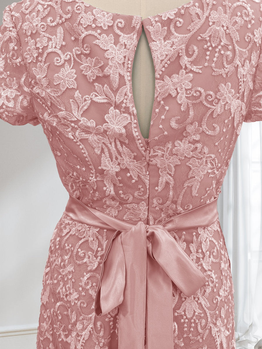 A-Line/Princess Scoop Short Sleeves Mother of the Bride Dresses with Appliques &amp; Beading