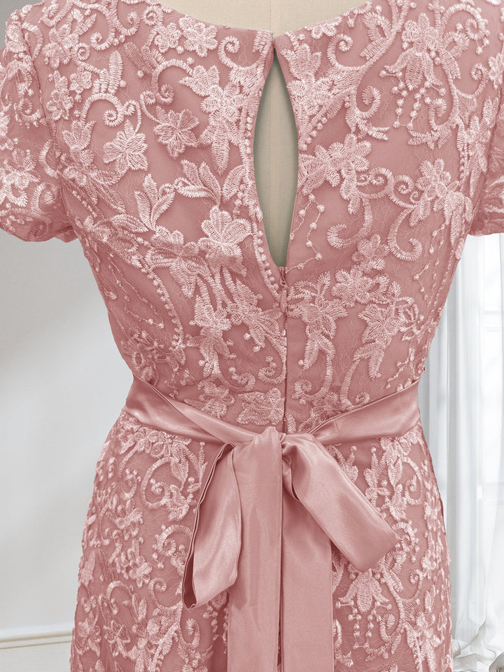 A-Line/Princess Scoop Short Sleeves Mother of the Bride Dresses with Appliques &amp; Beading