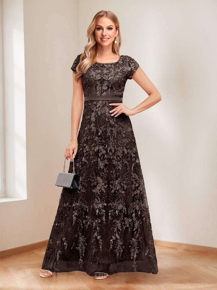 A-Line/Princess Scoop Short Sleeves Mother of the Bride Dresses with Appliques &amp; Beading