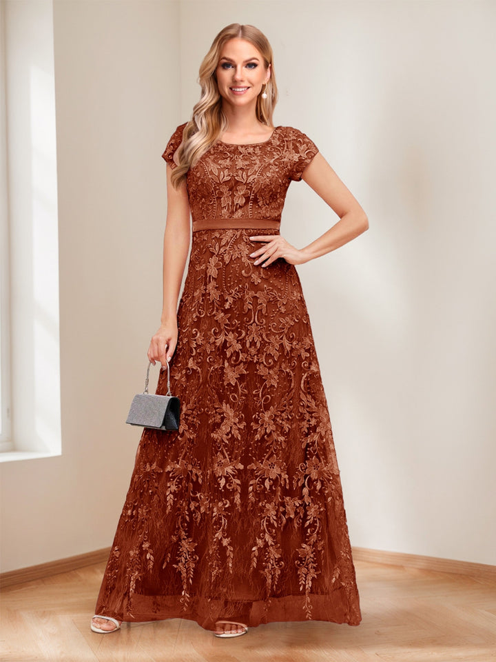 A-Line/Princess Scoop Short Sleeves Mother of the Bride Dresses with Appliques &amp; Beading