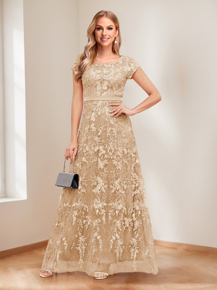 A-Line/Princess Scoop Short Sleeves Mother of the Bride Dresses with Appliques &amp; Beading