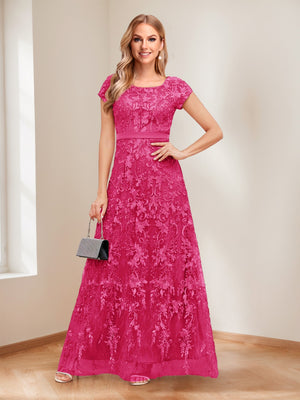 A-Line/Princess Scoop Short Sleeves Mother of the Bride Dresses with Appliques & Beading