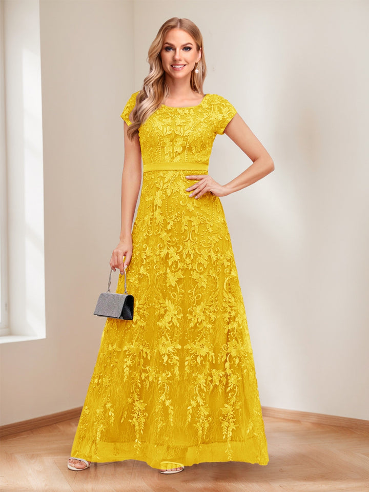 A-Line/Princess Scoop Short Sleeves Mother of the Bride Dresses with Appliques &amp; Beading