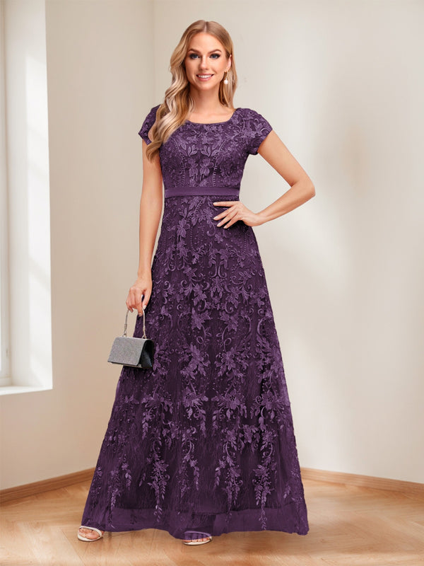 A-Line/Princess Scoop Short Sleeves Mother of the Bride Dresses with Appliques & Beading