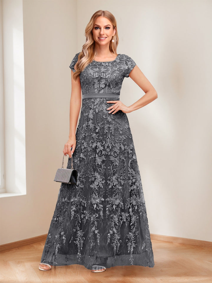 A-Line/Princess Scoop Short Sleeves Mother of the Bride Dresses with Appliques &amp; Beading