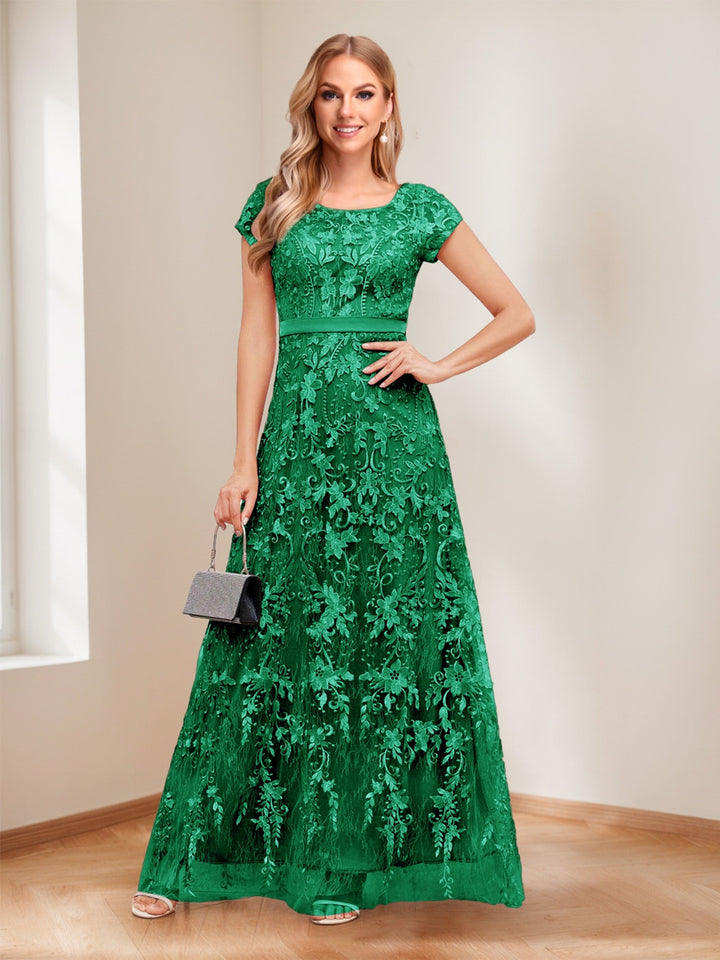 A-Line/Princess Scoop Short Sleeves Mother of the Bride Dresses with Appliques &amp; Beading
