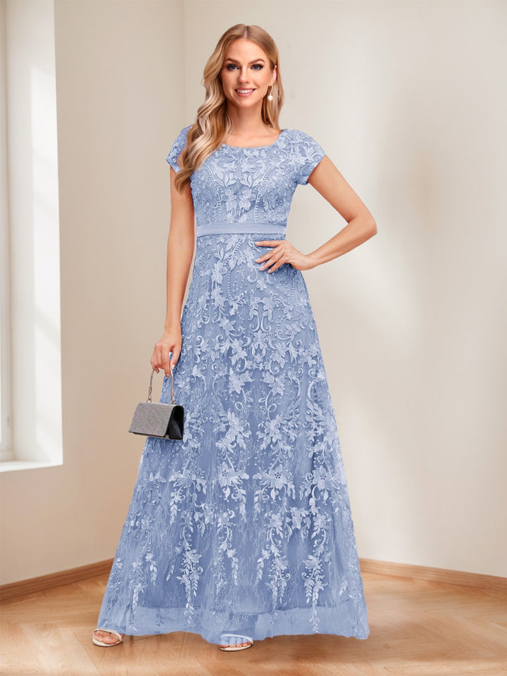 A-Line/Princess Scoop Short Sleeves Mother of the Bride Dresses with Appliques &amp; Beading