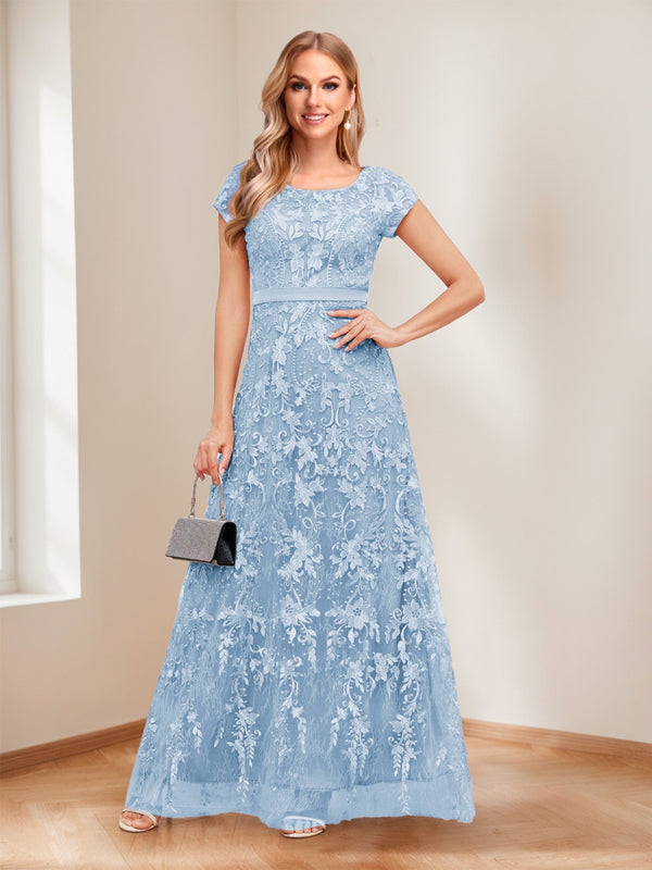 A-Line/Princess Scoop Short Sleeves Mother of the Bride Dresses with Appliques & Beading