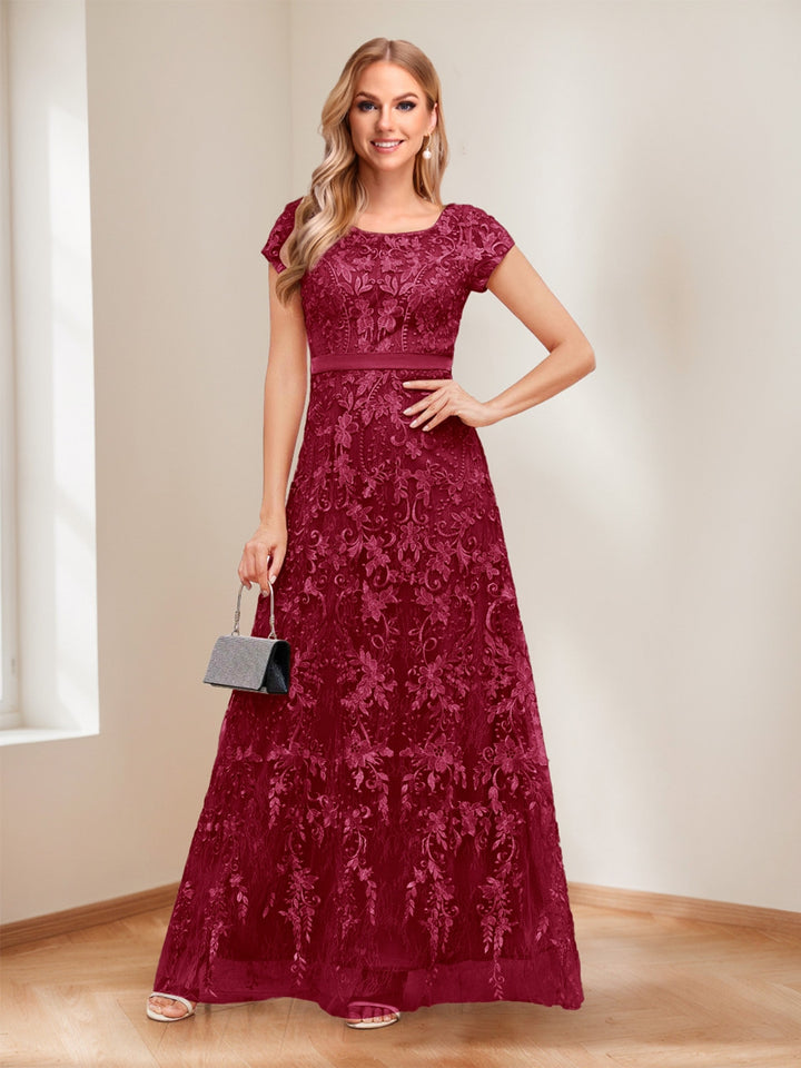 A-Line/Princess Scoop Short Sleeves Mother of the Bride Dresses with Appliques &amp; Beading