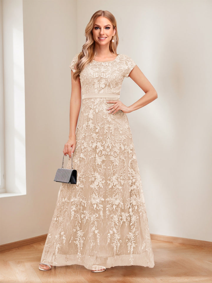 A-Line/Princess Scoop Short Sleeves Mother of the Bride Dresses with Appliques &amp; Beading