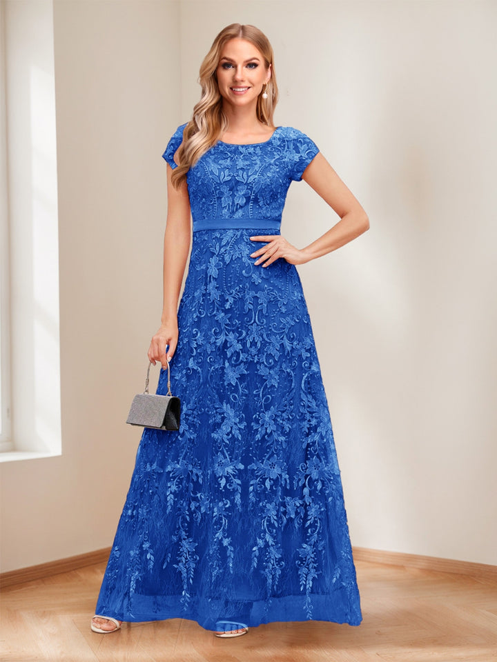 A-Line/Princess Scoop Short Sleeves Mother of the Bride Dresses with Appliques &amp; Beading