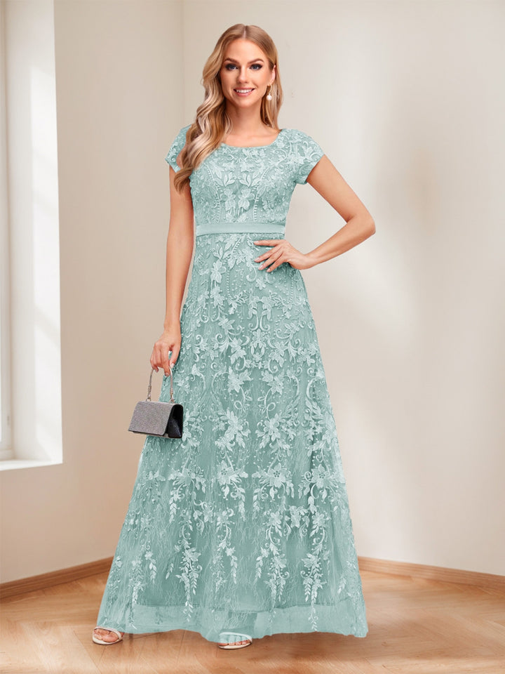 A-Line/Princess Scoop Short Sleeves Mother of the Bride Dresses with Appliques &amp; Beading