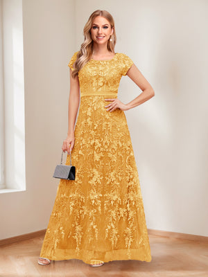 A-Line/Princess Scoop Short Sleeves Mother of the Bride Dresses with Appliques & Beading