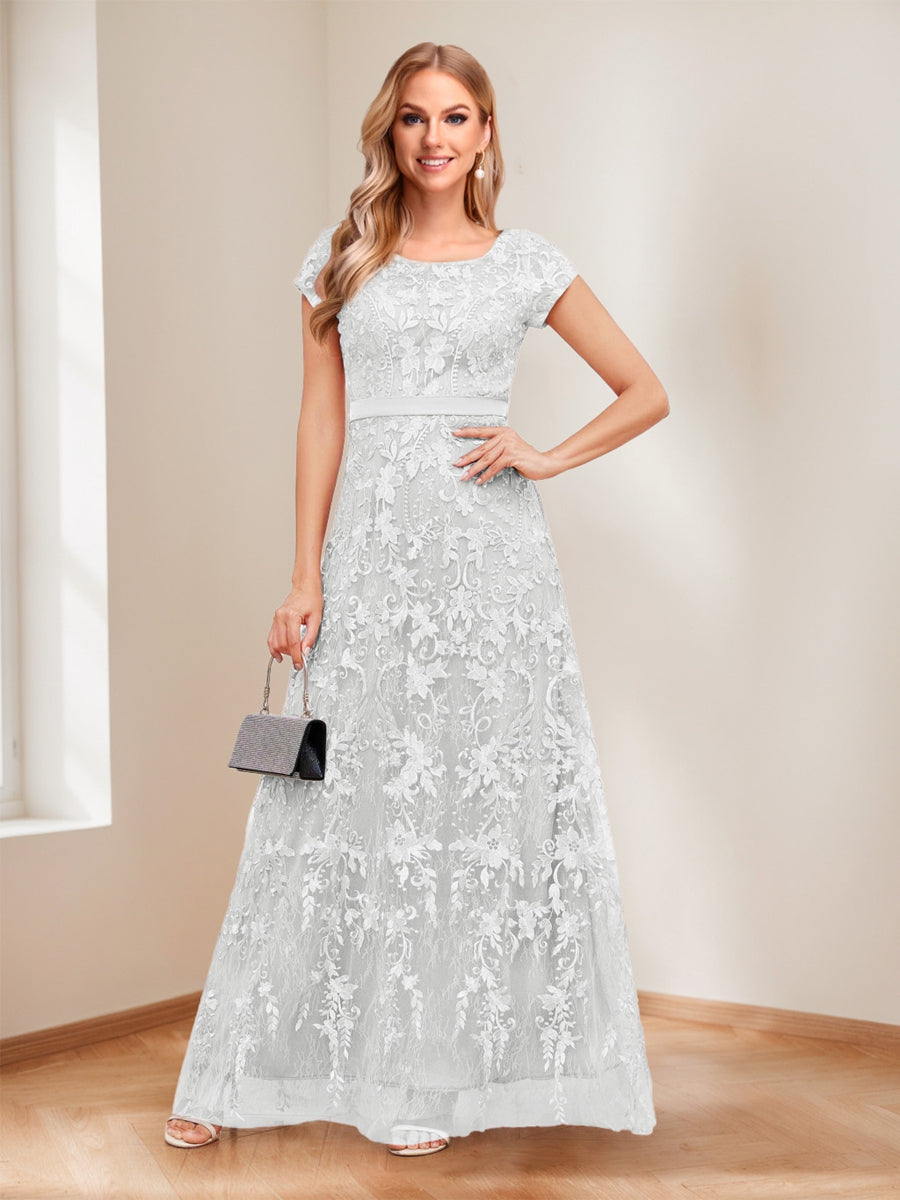 A-Line/Princess Scoop Short Sleeves Mother of the Bride Dresses with Appliques &amp; Beading