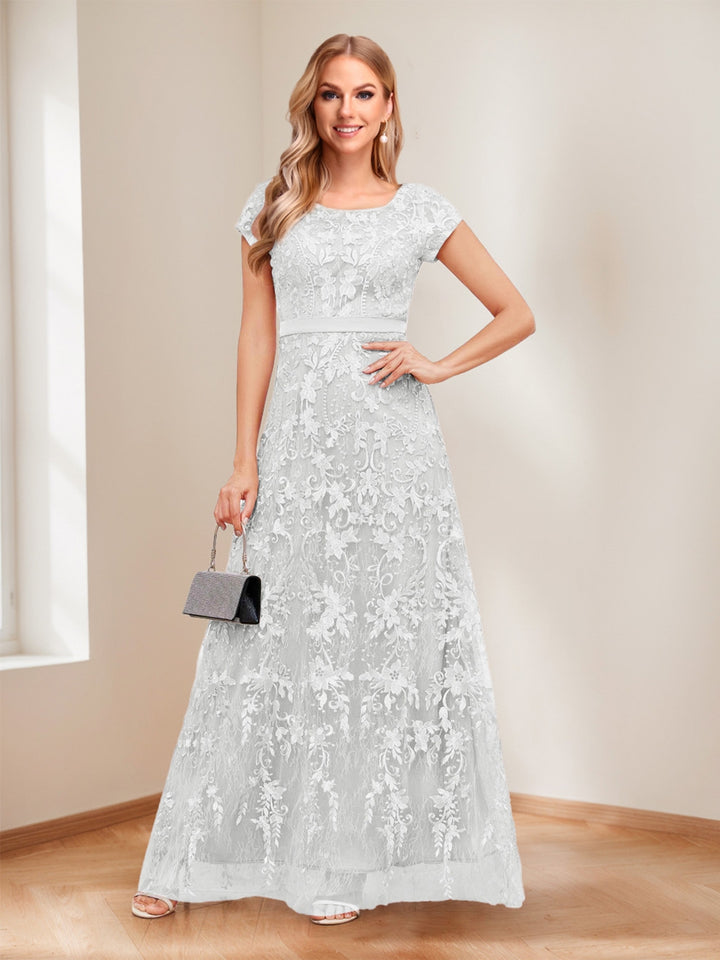 A-Line/Princess Scoop Short Sleeves Mother of the Bride Dresses with Appliques &amp; Beading