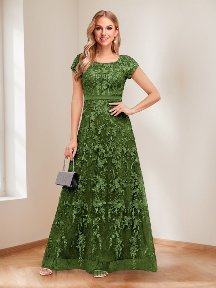 A-Line/Princess Scoop Short Sleeves Mother of the Bride Dresses with Appliques &amp; Beading