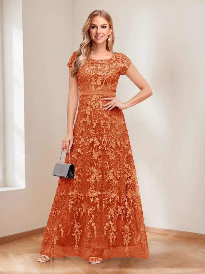 A-Line/Princess Scoop Short Sleeves Mother of the Bride Dresses with Appliques &amp; Beading