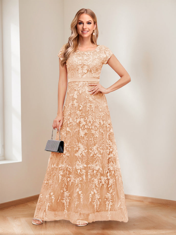 A-Line/Princess Scoop Short Sleeves Mother of the Bride Dresses with Appliques &amp; Beading