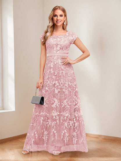 A-Line/Princess Scoop Short Sleeves Mother of the Bride Dresses with Appliques & Beading