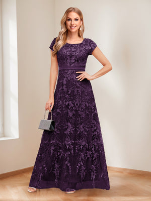 A-Line/Princess Scoop Short Sleeves Mother of the Bride Dresses with Appliques & Beading