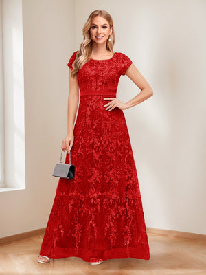 A-Line/Princess Scoop Short Sleeves Mother of the Bride Dresses with Appliques & Beading