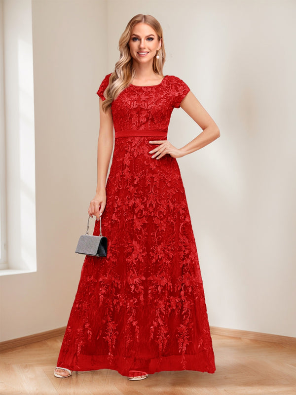 A-Line/Princess Scoop Short Sleeves Mother of the Bride Dresses with Appliques & Beading