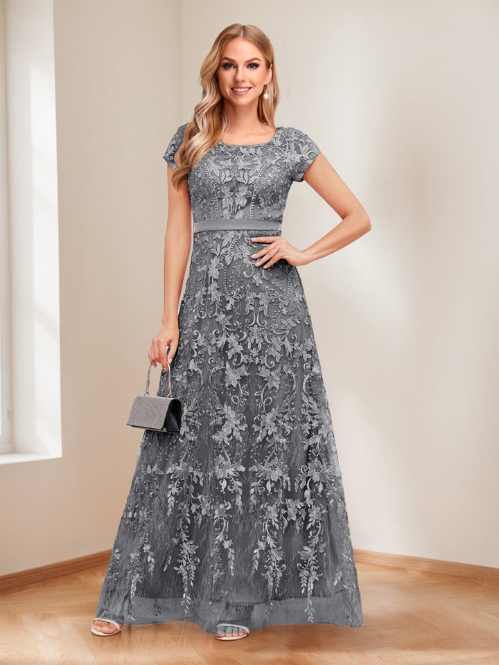 A-Line/Princess Scoop Short Sleeves Mother of the Bride Dresses with Appliques &amp; Beading