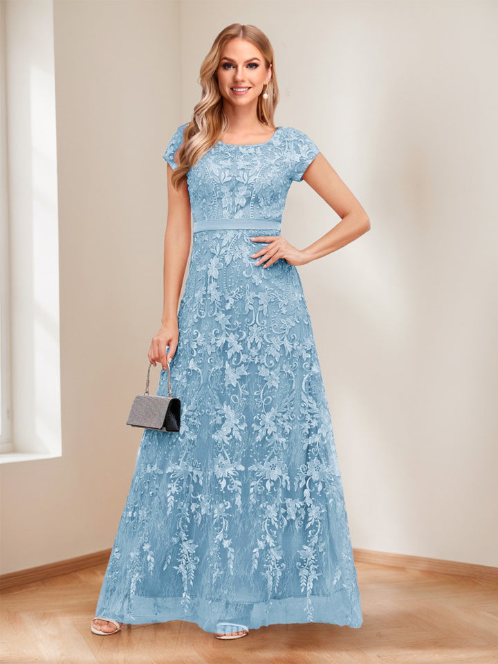 A-Line/Princess Scoop Short Sleeves Mother of the Bride Dresses with Appliques &amp; Beading