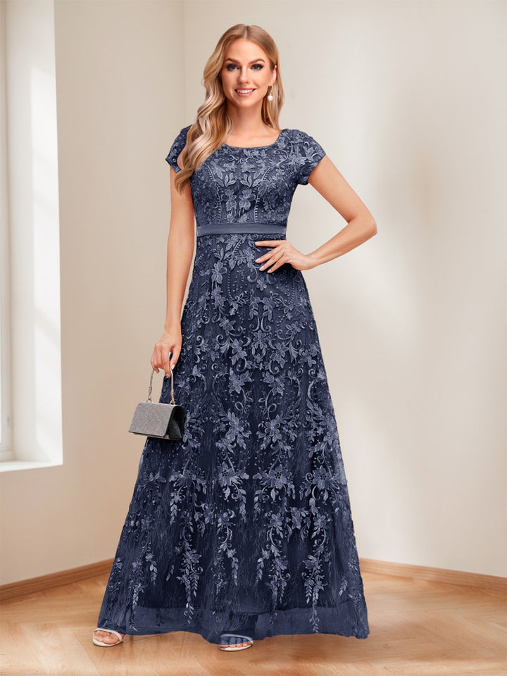 A-Line/Princess Scoop Short Sleeves Mother of the Bride Dresses with Appliques &amp; Beading