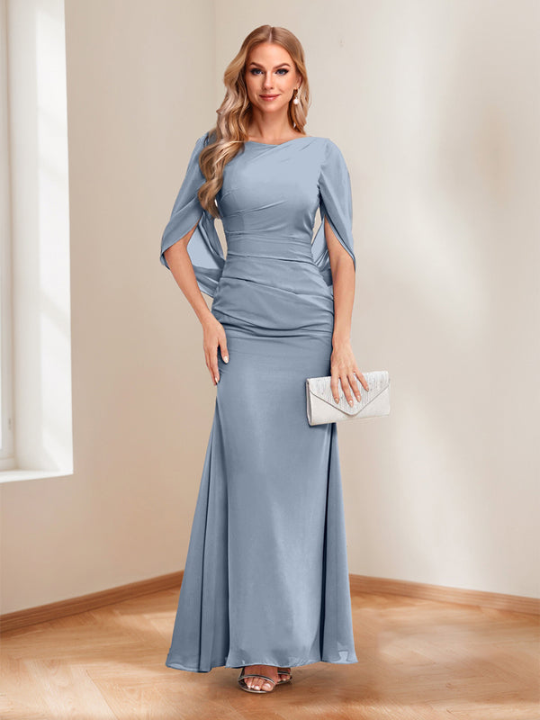 Trumpet/Mermaid Cowl Neck Long Ruched Mother of the Bride Dresses with Ruffles