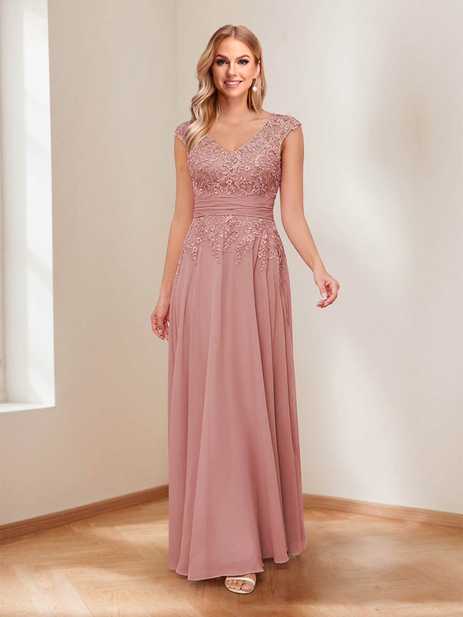 A-Line/Princess V-Neck Ruched Mother of the Bride Dresses with Beading &amp; Appliques