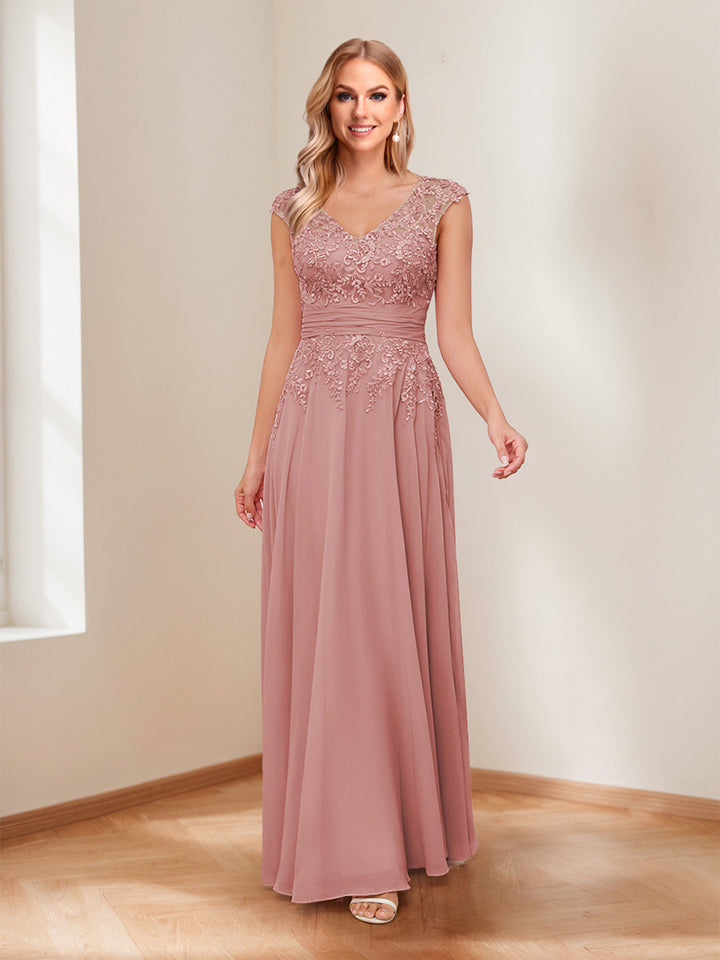 A-Line/Princess V-Neck Ruched Mother of the Bride Dresses with Beading &amp; Appliques