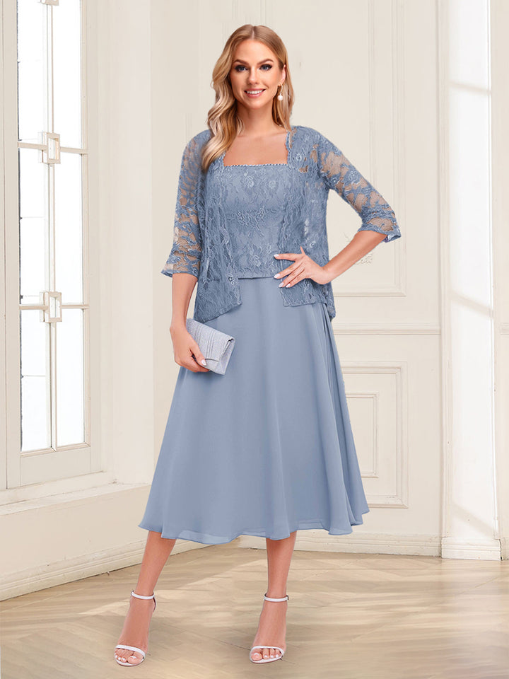 A-Line/Princess Square Neck Mother of the Bride Dresses with Lace Appliques &amp; Jacket