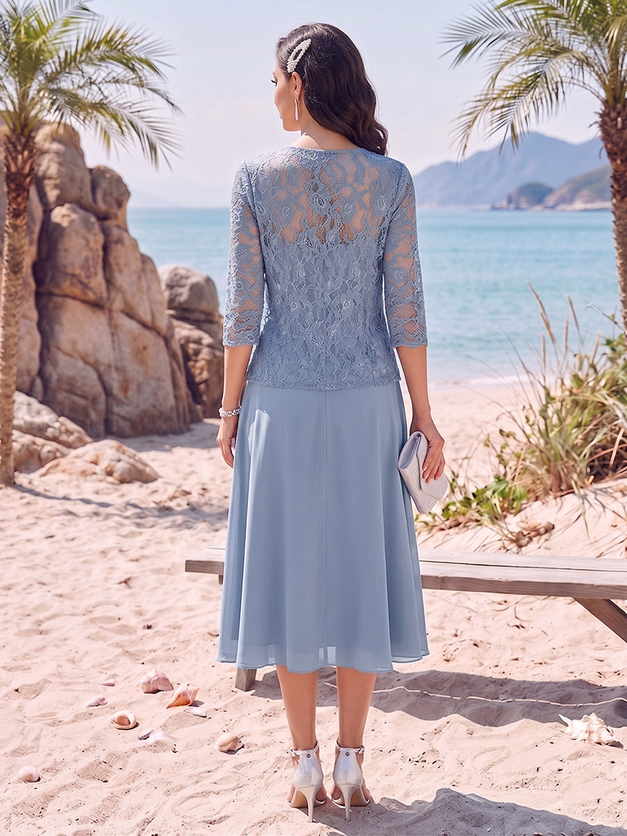 A-Line/Princess Square Neck Tea-Length Mother of the Bride Dresses with Lace Appliques &amp; Jacket