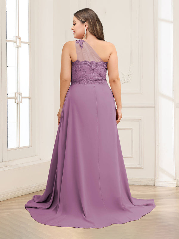 A-Line/Princess One-Shoulder Plus Size Mother of the Bride Dresses with Appliques & Split Side